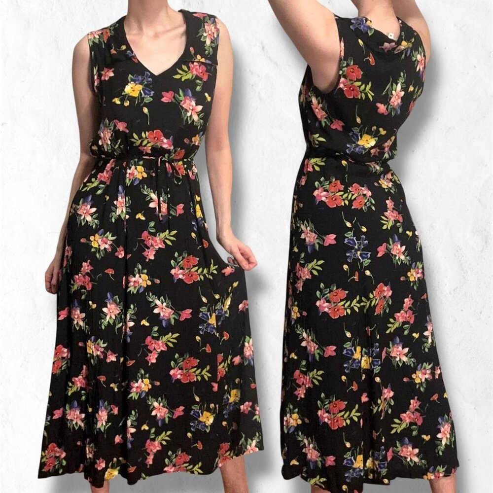 Express International Women's multi floral print midi maxi Dress vintage